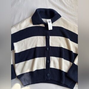 Abercrombie & Fitch Navy and Cream Striped Cardigan